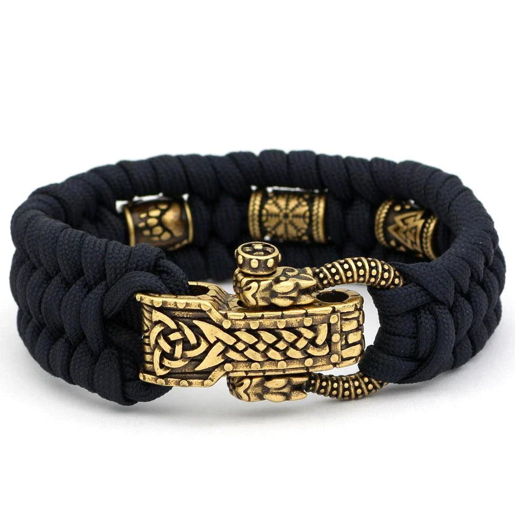 Stainless steel Viking bracelet with spinning rune beads in antique bronze finish