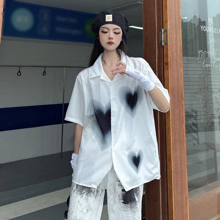 Gradient love print short sleeve shirt with relaxed fit and vibrant design