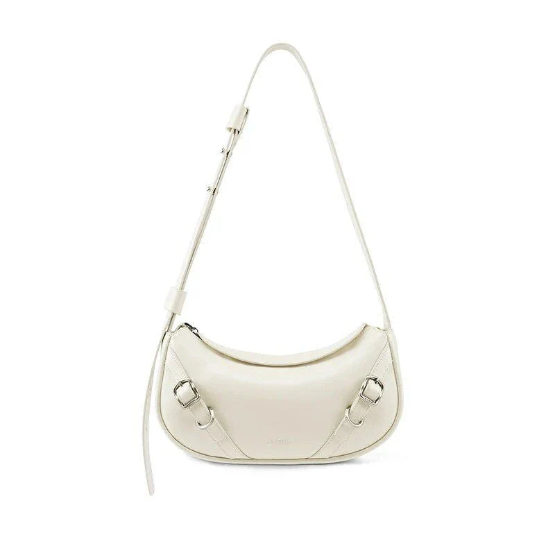 Elegant black shoulder and crossbody baguette bag made with premium split leather and synthetic lining