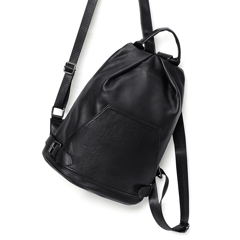 Premium anti-theft leather backpack with cowhide exterior and polyester lining for secure and stylish travel