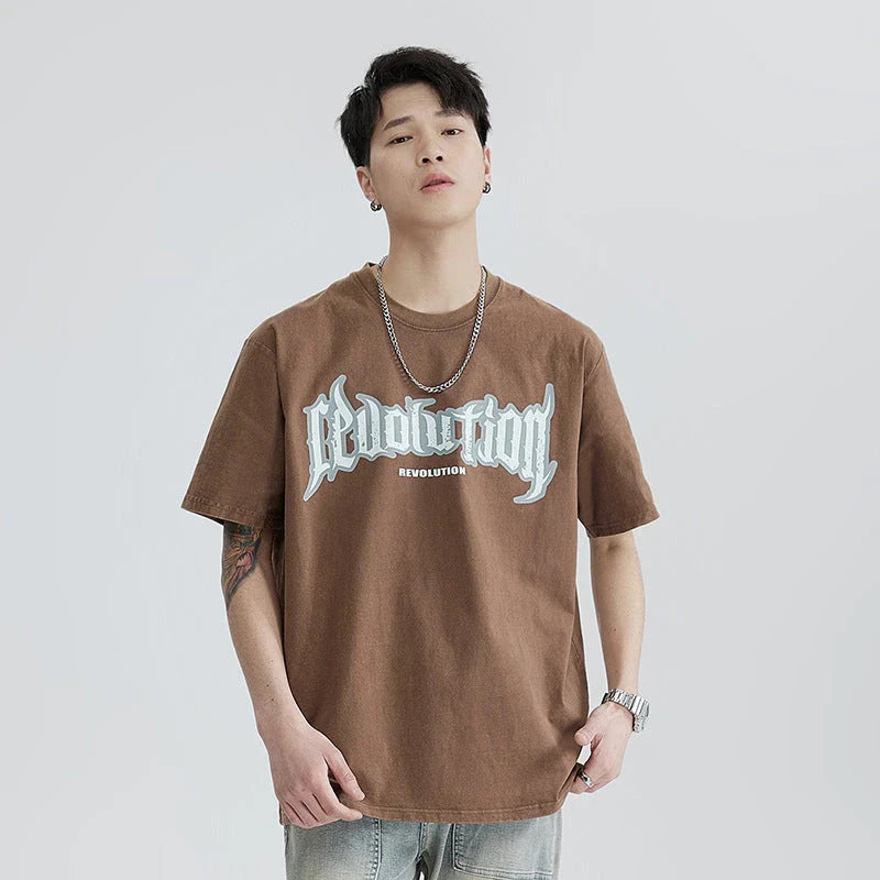 Premium vintage-inspired short-sleeved t-shirt in a distressed black colour, made of soft pure cotton fabric