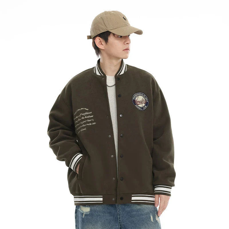 American Retro Embroidered Baseball Jacket with Vintage-Inspired Design and Relaxed Fit