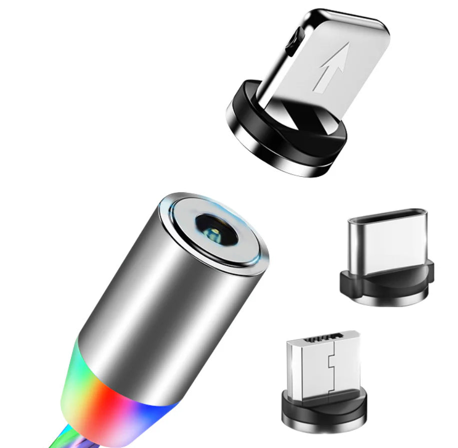 Stylish magnetic charging cable for iPhone, Android, and Type-C devices with premium aluminium alloy construction and fast 2.1A charging