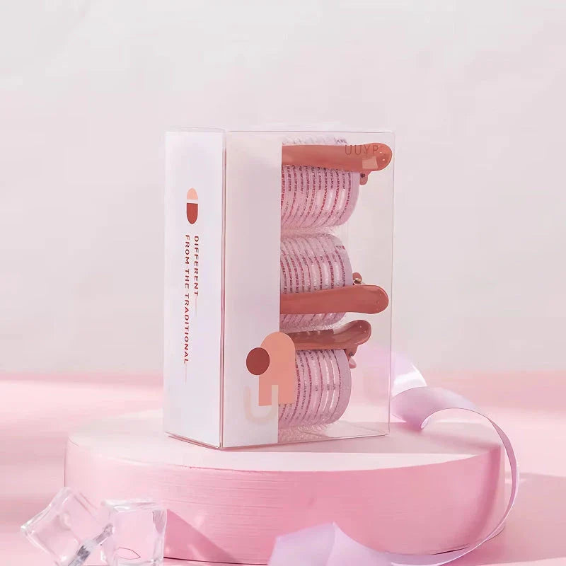 3-piece set of heatless self-grip hair rollers for creating voluminous curls and lift without heat damage