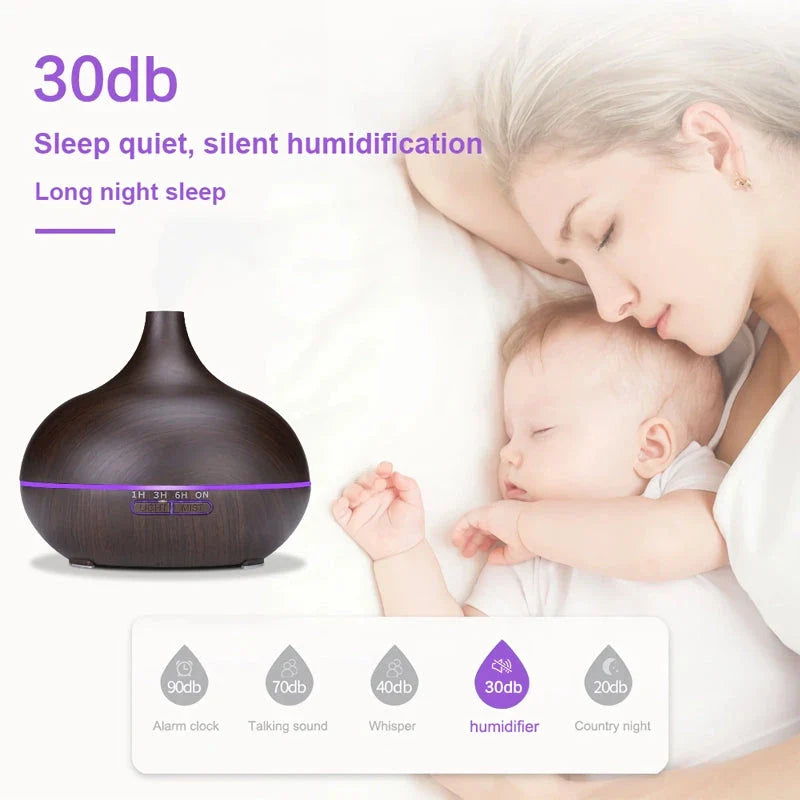 550ml Aromatherapy Essential Oil Diffuser with Remote Control - Elegant Wood Grain Design for Relaxing Home Environment