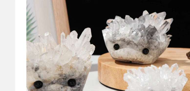 Natural White Cluster Gem Hedgehog Crystal Ornament - Premium White Crystal with Polished Finish