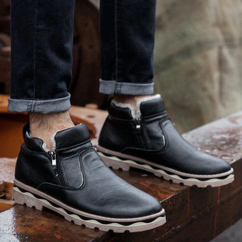 Stylish men's casual Martin boots in black and brown, featuring a timeless British-inspired design with a durable rubber sole and soft, supple artificial PU upper.