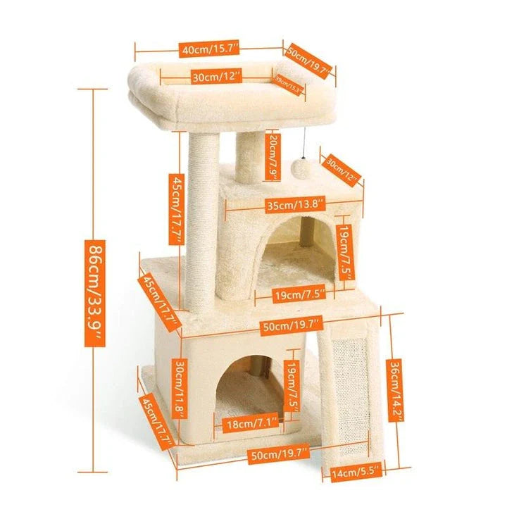 A four-layer cat scratching post made of durable wood and rope, providing multiple levels for your cat to enjoy their natural scratching behaviour.