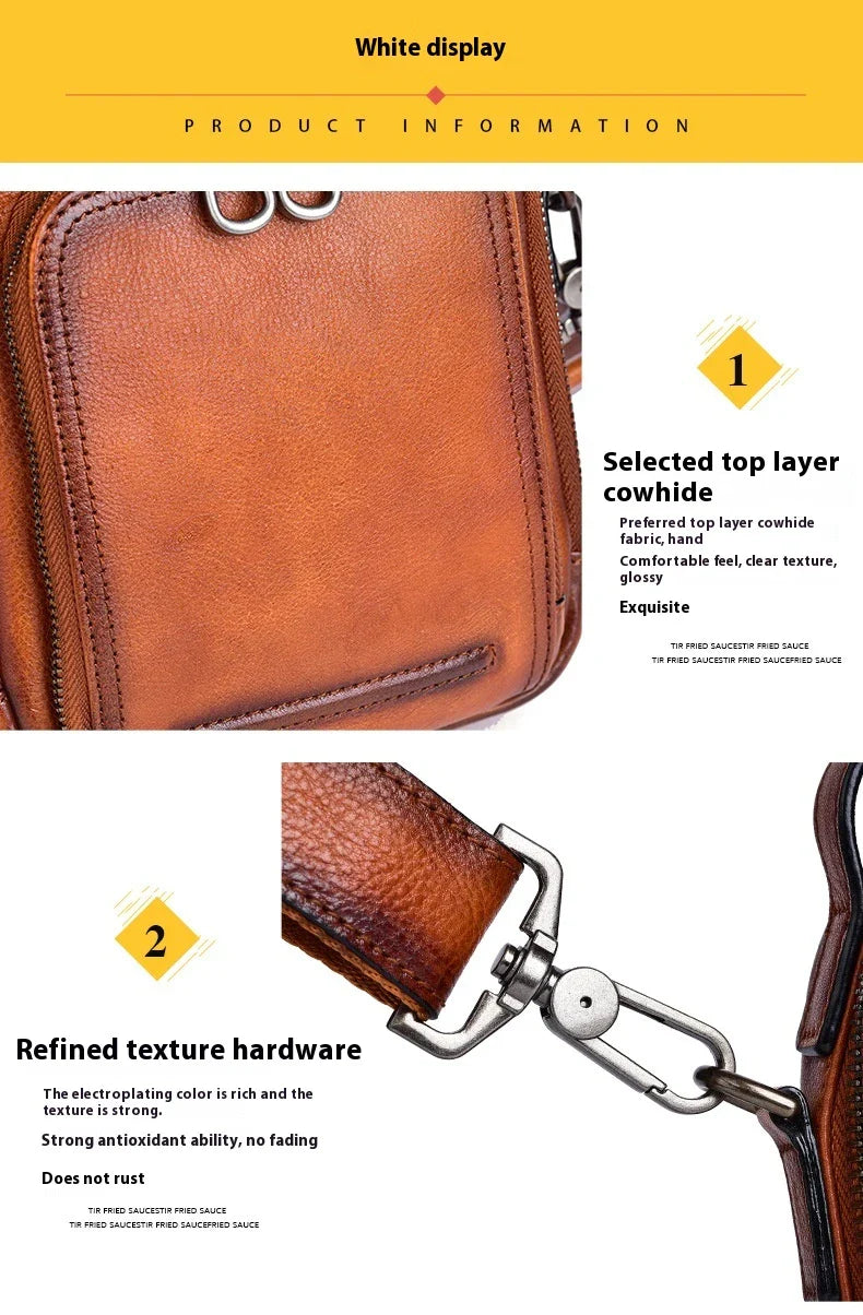 Premium retro leather messenger bag with spacious main compartment, side pockets, and robust handle for comfortable carrying