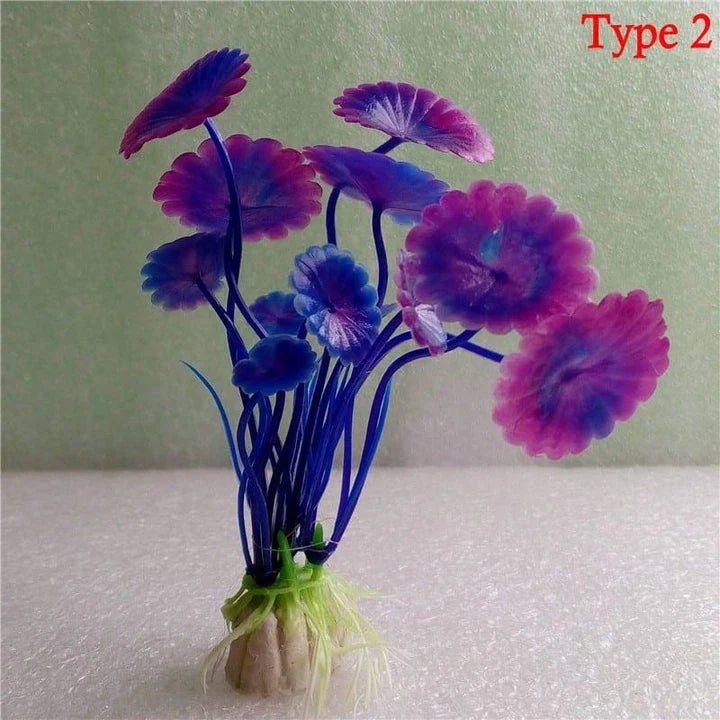 Vibrant multicolour artificial aquarium plants in various styles and sizes