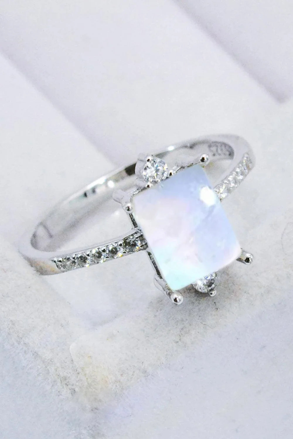 Elegant 925 Sterling Silver Square Moonstone Ring with Mesmerising Blue-Violet Hue