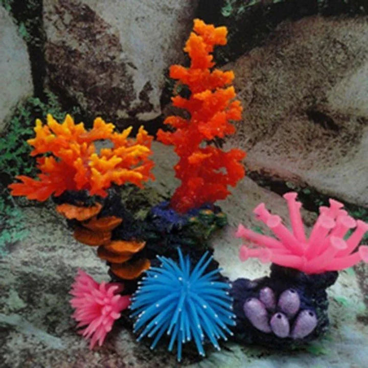 Premium silicone artificial aquatic life decorations in an aquarium, creating a mesmerizing underwater scene