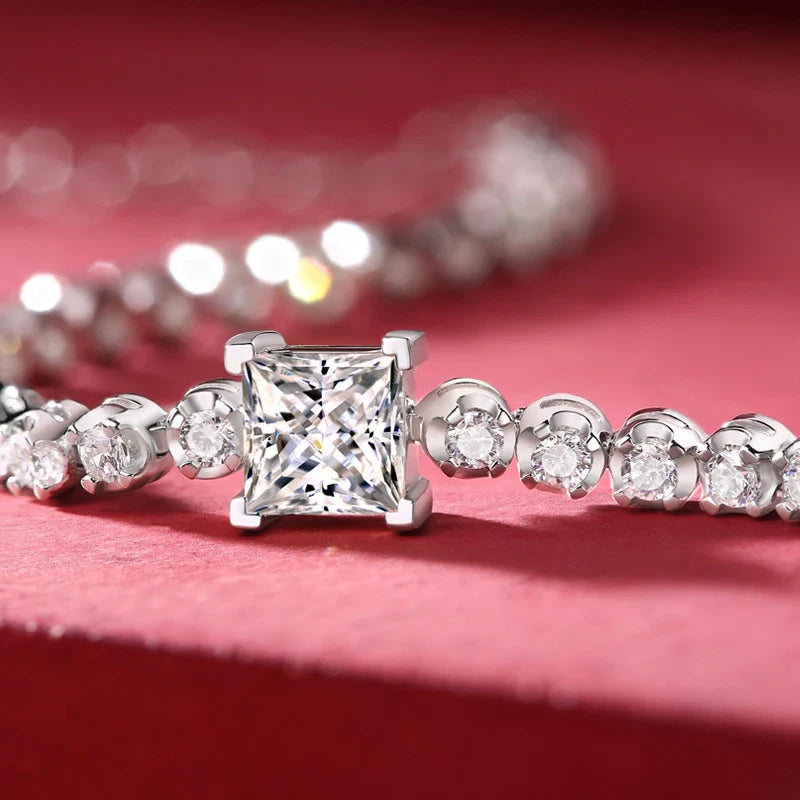 Elegant 925 silver bracelet with a captivating moissanite Rubik's Cube design, perfect for special occasions and everyday wear.