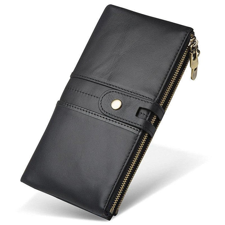 Trendha Premium Cowhide Leather Wallet with Multiple Card Slots and Secure Zipper Compartment