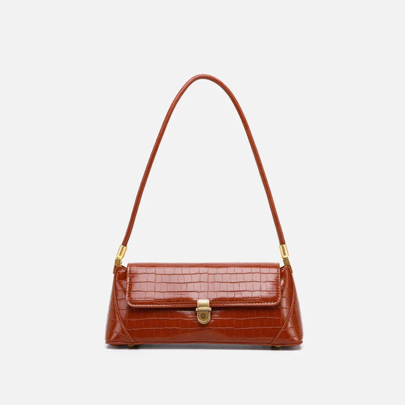Stylish Trendy Shoulder Bag with Crocodile Pattern, Made of Premium PU Material for Versatile British Fashion