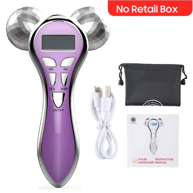 Premium 4D microcurrent facial roller for skin tightening, wrinkle reduction, and rejuvenation