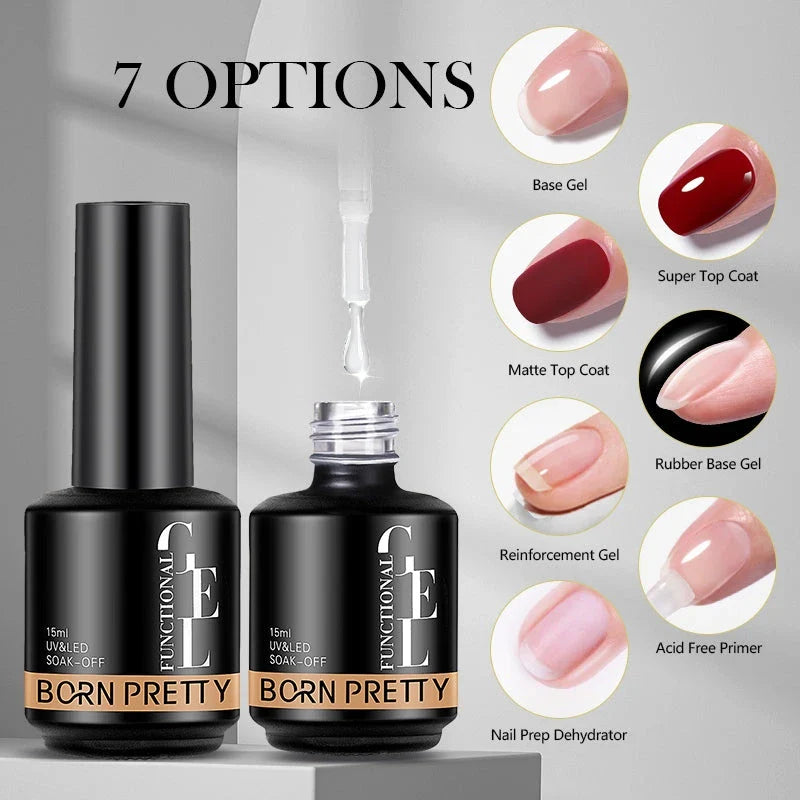 Premium 15ml Base and Top Coat Reinforcement Gel for creating salon-quality nail art designs at home