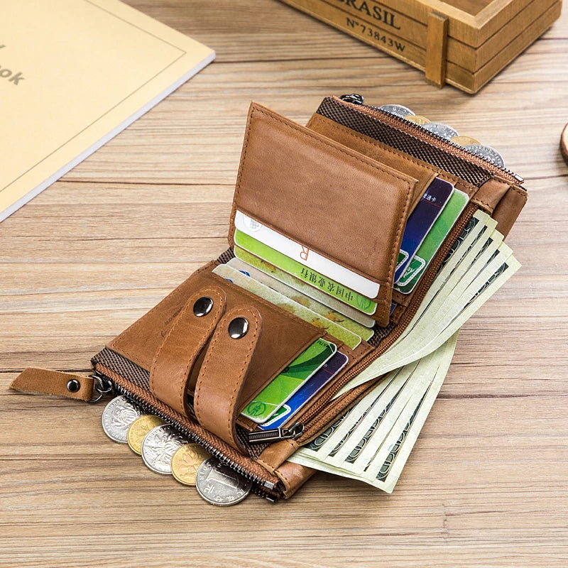GiftHome UK Premium Genuine Leather Men's Tri-fold Wallet with Vintage Charm