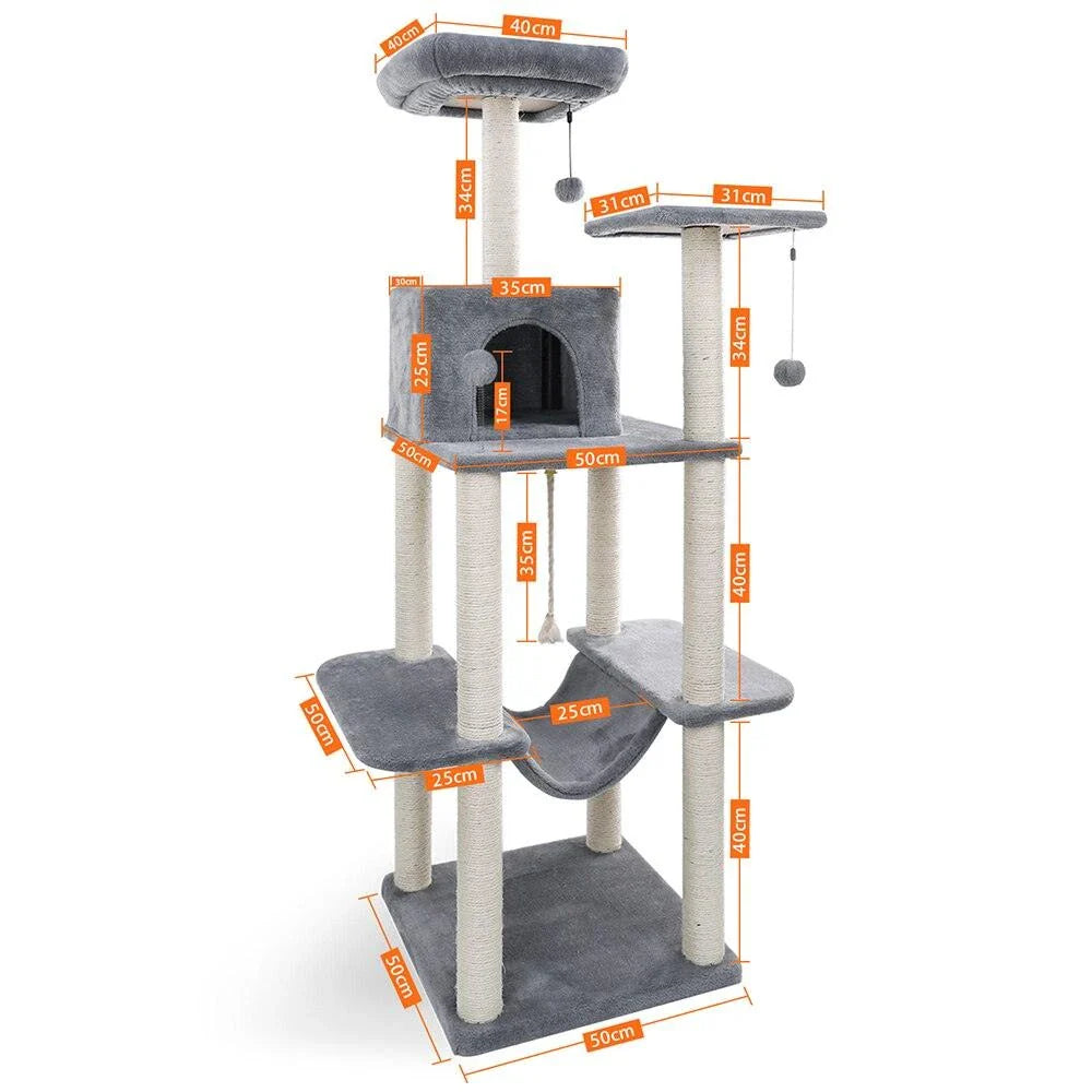 A four-layer cat scratching post made of durable wood and rope, providing multiple levels for your cat to enjoy their natural scratching behaviour.