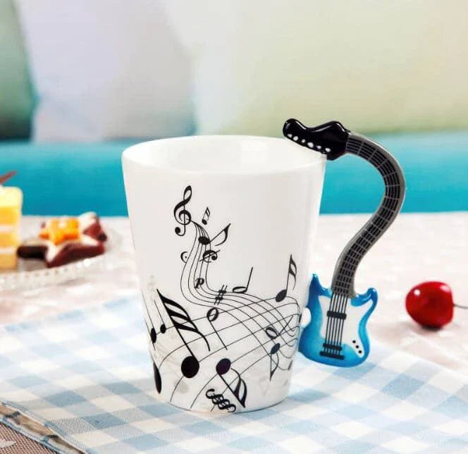 Premium eco-friendly ceramic mug with unique musical instrument-themed designs, a charming and sustainable addition to any kitchen.