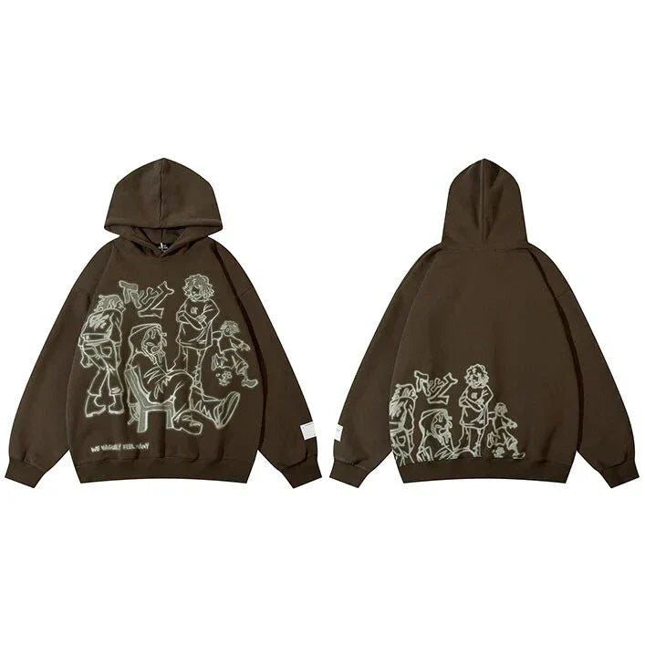 Vibrant Harajuku-inspired anime graphic hoodie with loose, comfortable fit and full-length sleeves