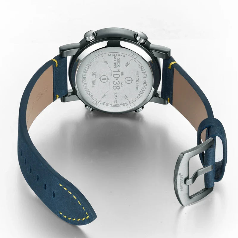 Sophisticated sports-inspired business watch for men, featuring a leather strap and alloy case for a stylish, versatile design.