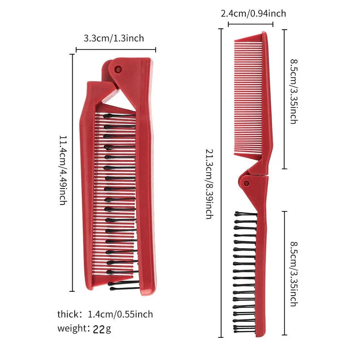 Premium folding pocket comb in stylish red colour, designed for effortless hair styling on the go