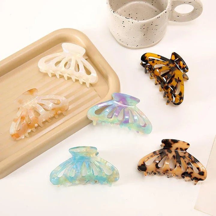 Chic geometric hollow stripes hair barrettes in beige colour, made from premium acetate for durable and comfortable wear