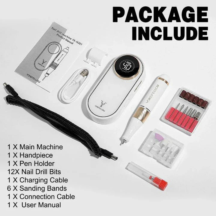 Professional-Grade Cordless Nail Drill Machine with 40,000 RPM Speed and HD Display for Salon-Quality Nail Care