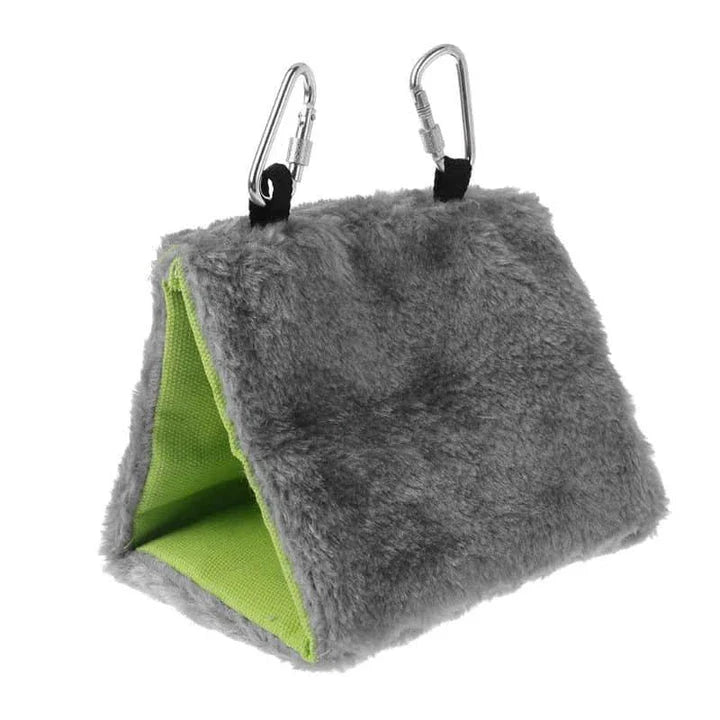 Elegant two-tone hanging bed for birds, featuring plush fabric and supportive foam for cosy comfort