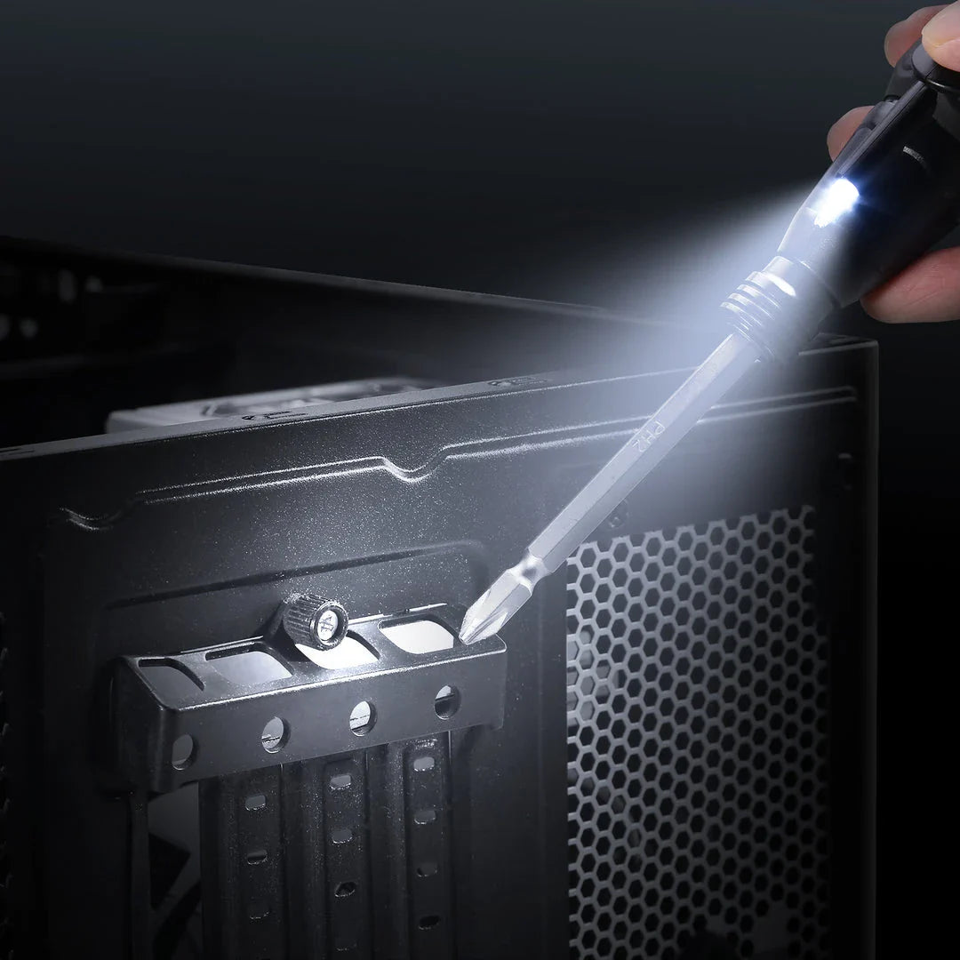 Versatile 9-in-1 cordless screwdriver set with LED lights, featuring dual electric and manual functionality, powerful torque, and a comprehensive bit selection for DIY and repair projects.