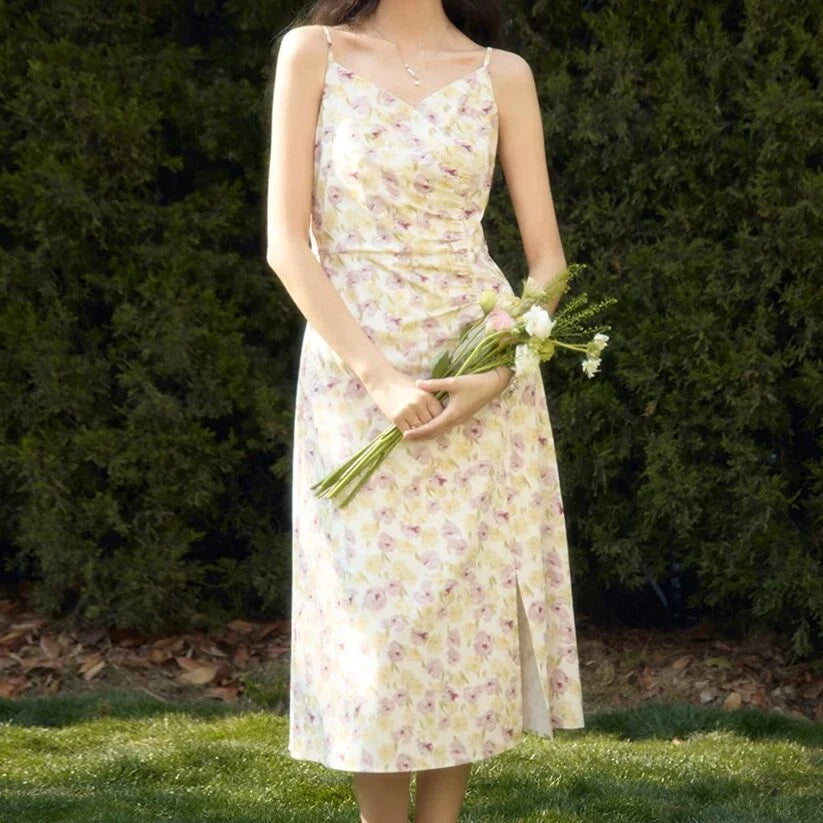 A classic floral suspender dress in a romantic, summer-inspired design