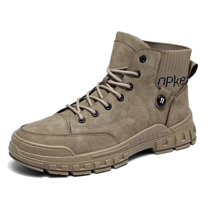 Stylish high-top Martin boots for men in black, brown, and grey colours