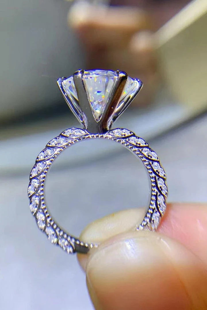 Elegant 5 carat moissanite cocktail ring in platinum-plated sterling silver setting
