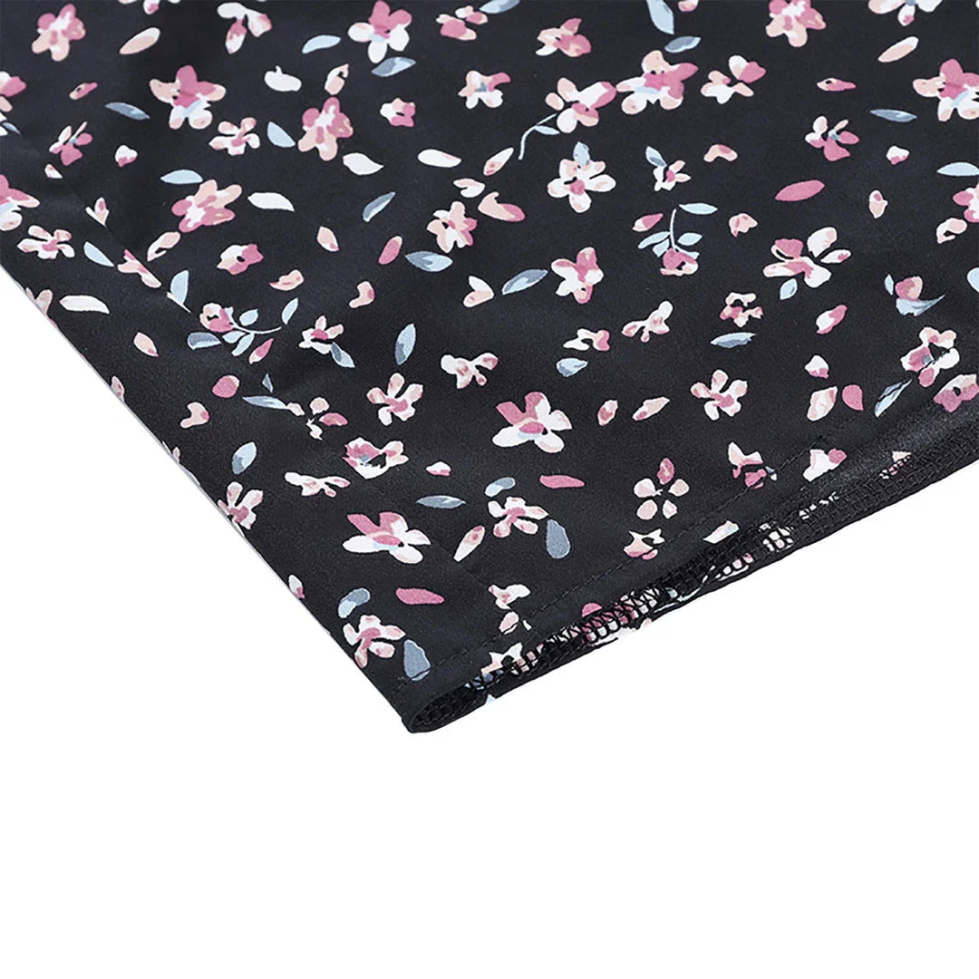 Stylish spaghetti strap floral sundress in black with a flattering v-neck and bodycon silhouette
