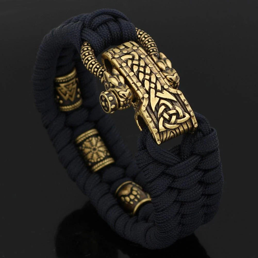 Stainless steel Viking bracelet with spinning rune beads in antique bronze finish