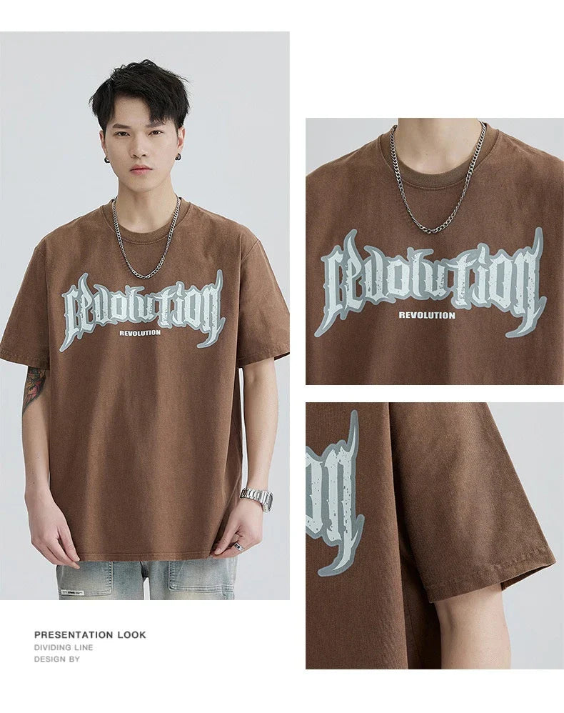 Premium vintage-inspired short-sleeved t-shirt in a distressed black colour, made of soft pure cotton fabric