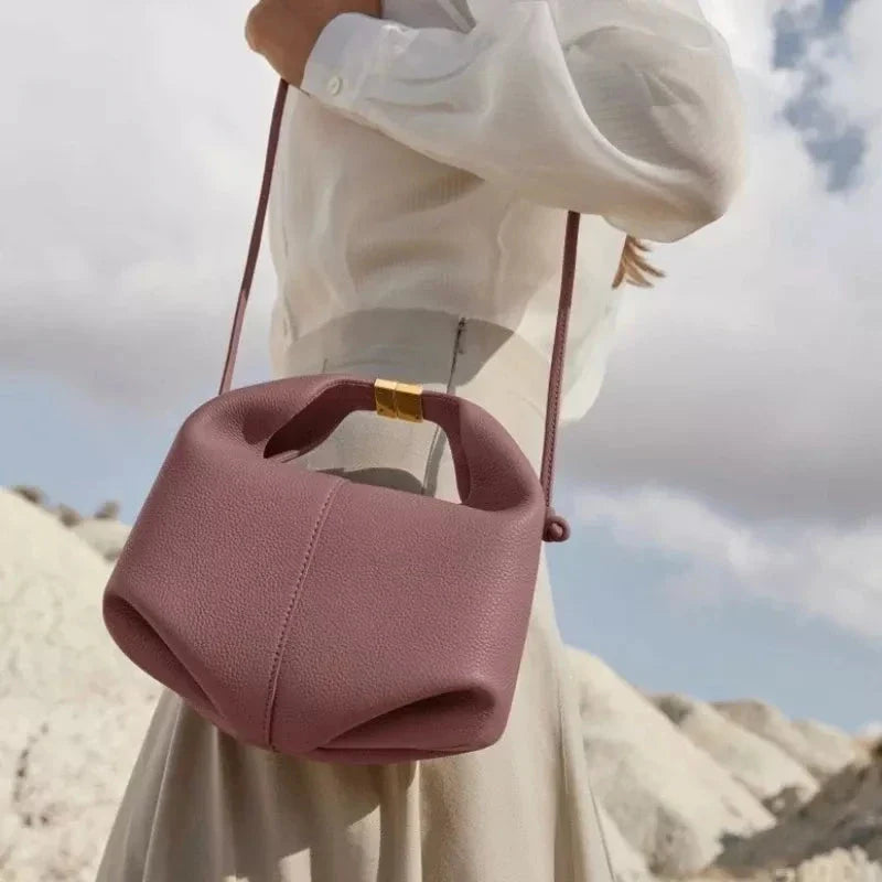 Elegant and Versatile Leather Dumpling-Shaped Tote Bag in White Colour