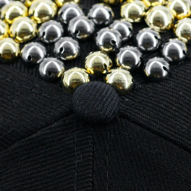 Stylish Ghost Head Baseball Cap with Rivets - Adjustable, Flat Brim, Premium Cotton-Polyester Blend