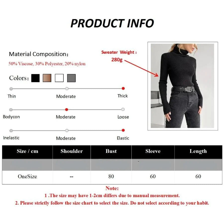 Luxurious autumn and winter turtleneck sweater for women in a variety of colours, featuring a slim-fit design and premium blend of viscose, polyester, and nylon