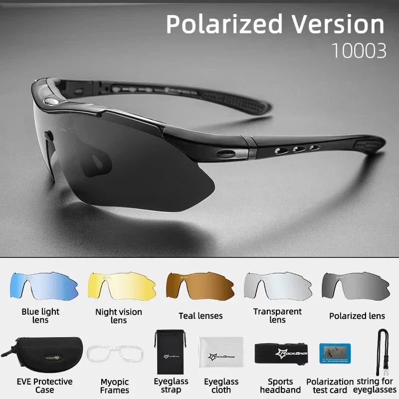 Polarized sports cycling sunglasses with interchangeable lenses in various colours