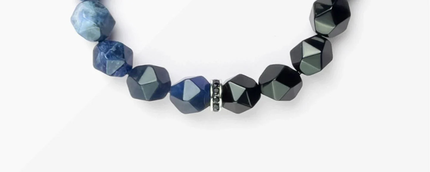 Stylish men's bracelet made with natural crystal and semi-precious agate stones, designed for the modern British gentleman