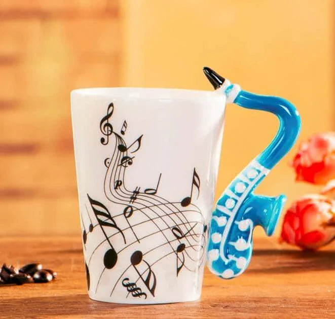 Premium eco-friendly ceramic mug with unique musical instrument-themed designs, a charming and sustainable addition to any kitchen.