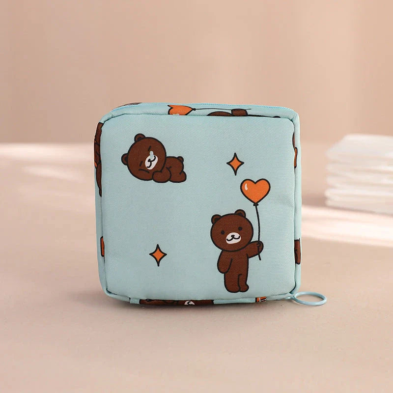 Portable Sanitary Napkin and Cosmetic Storage Bag in Tibetan Unicorn design, with a compact, folding design and contemporary pattern