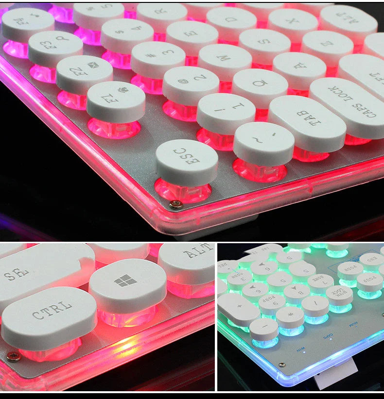 Radiant crystal-like illuminated wired keyboard and mouse combo with sleek, modern design and vibrant backlighting