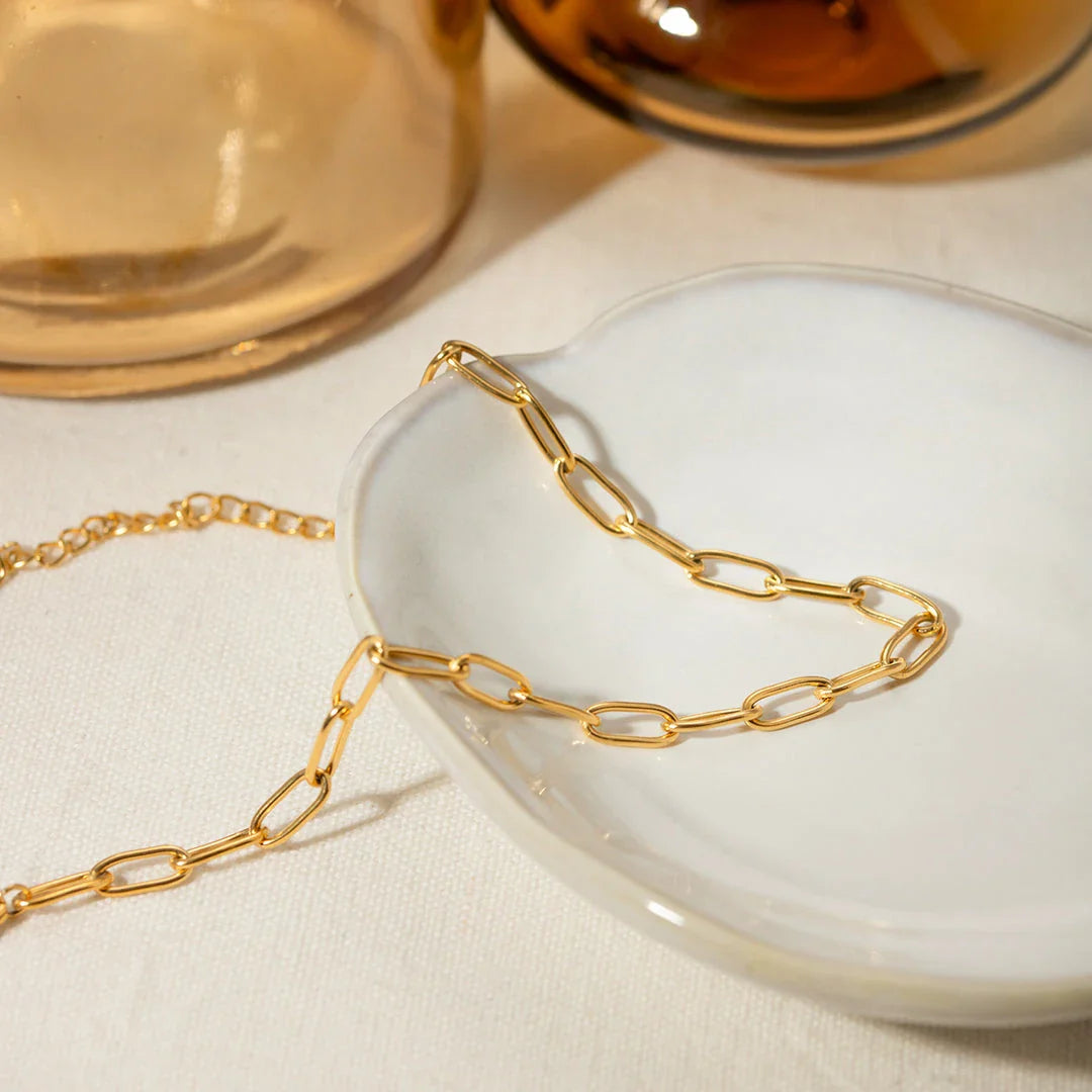 Exquisite 18K gold plated stainless steel anklet with minimalist paper clip chain design