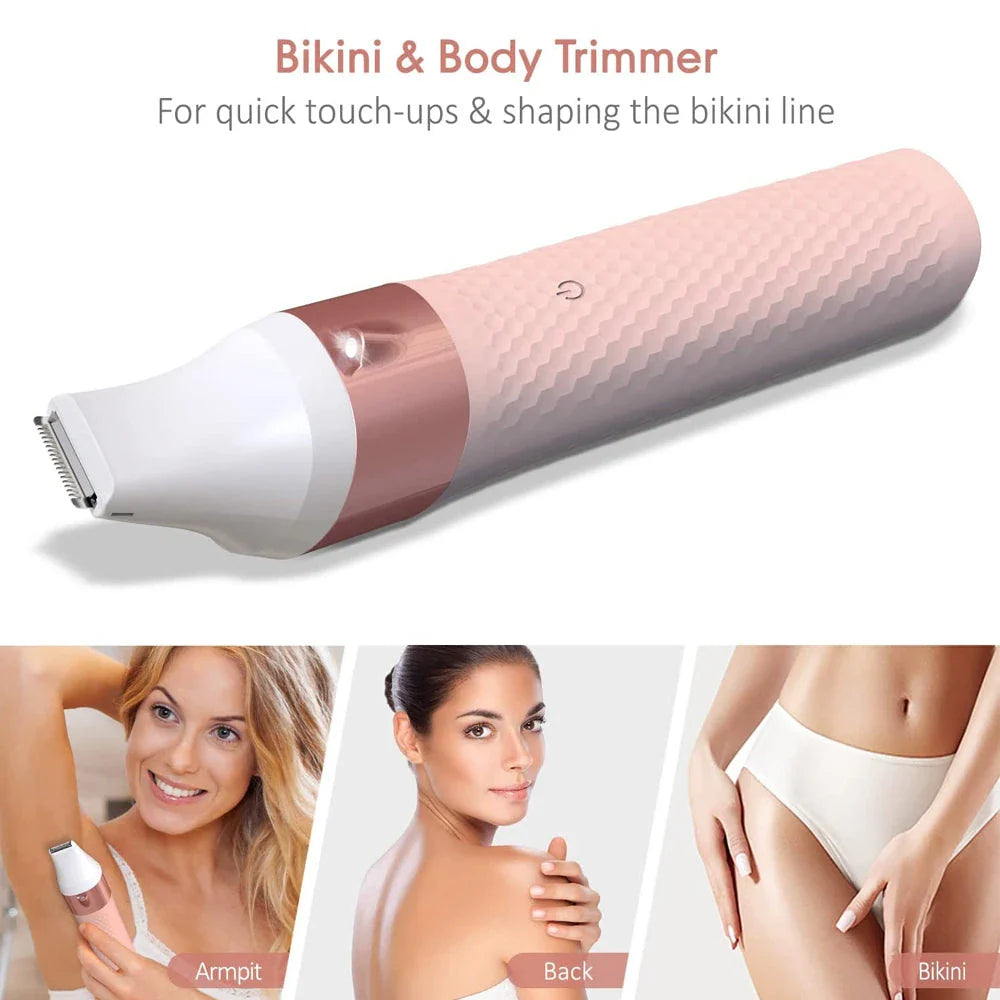 Versatile 3-in-1 Electric Shaver for Women with Floating Blades, Precision Trimmer, and Waterproof Design