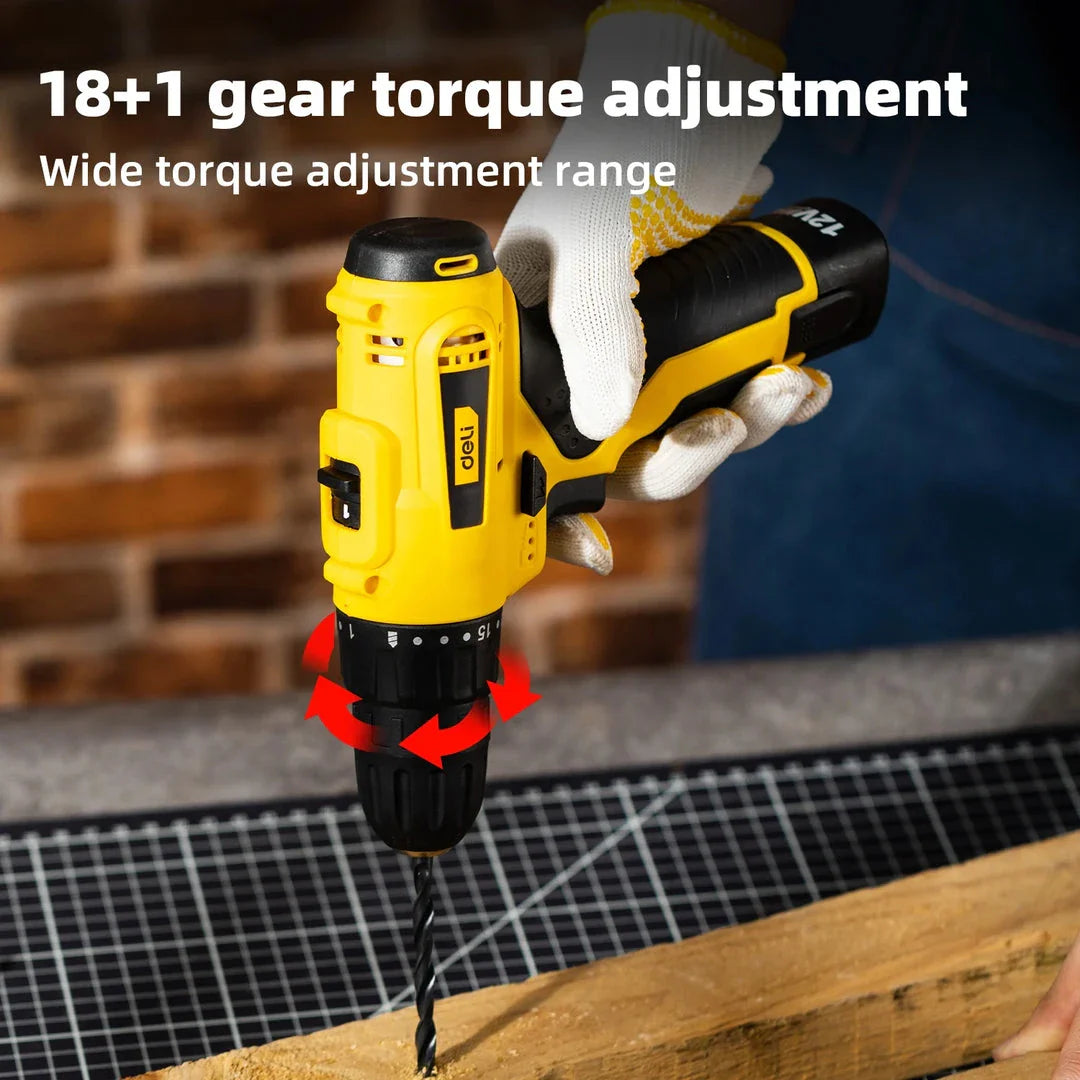 12V Cordless Electric Screwdriver with brushless motor, variable speed control, and LED light for versatile DIY tasks