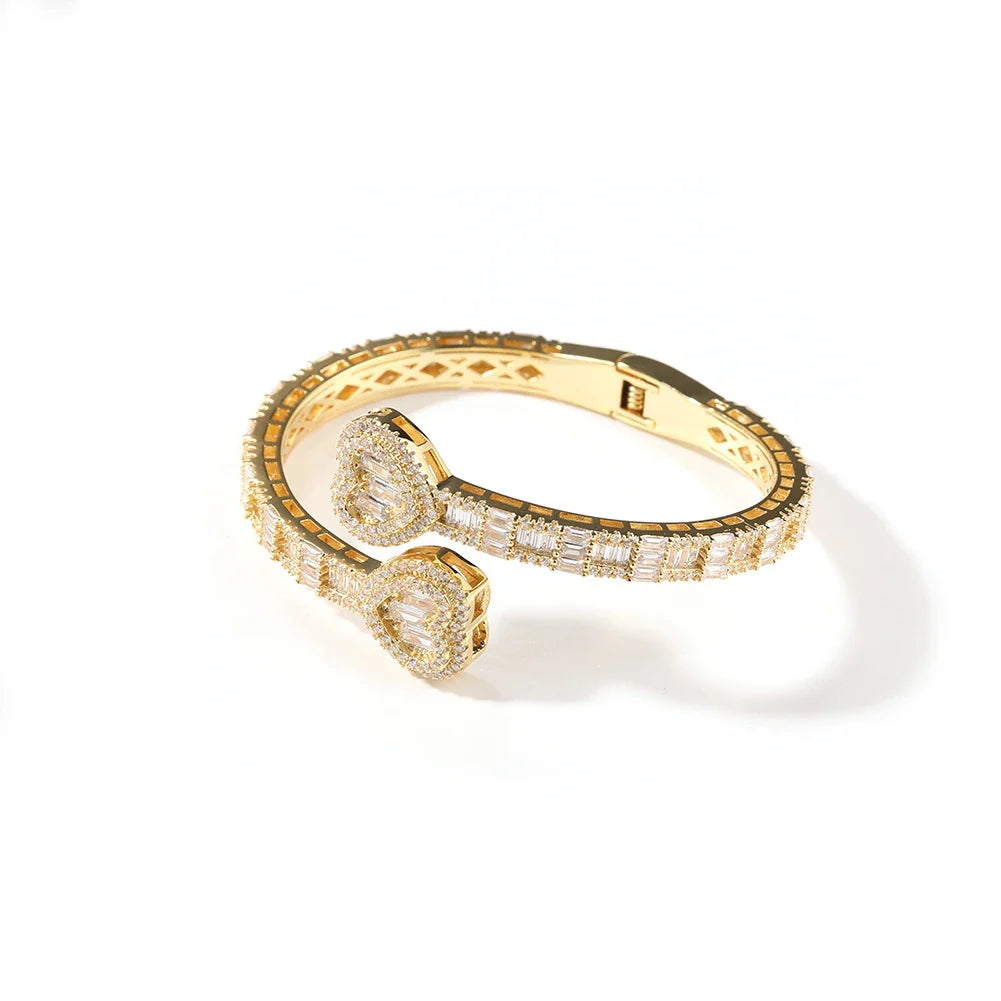 Elegant geometric diamond bracelet with spring buckle closure in gold, silver, and rose gold finishes