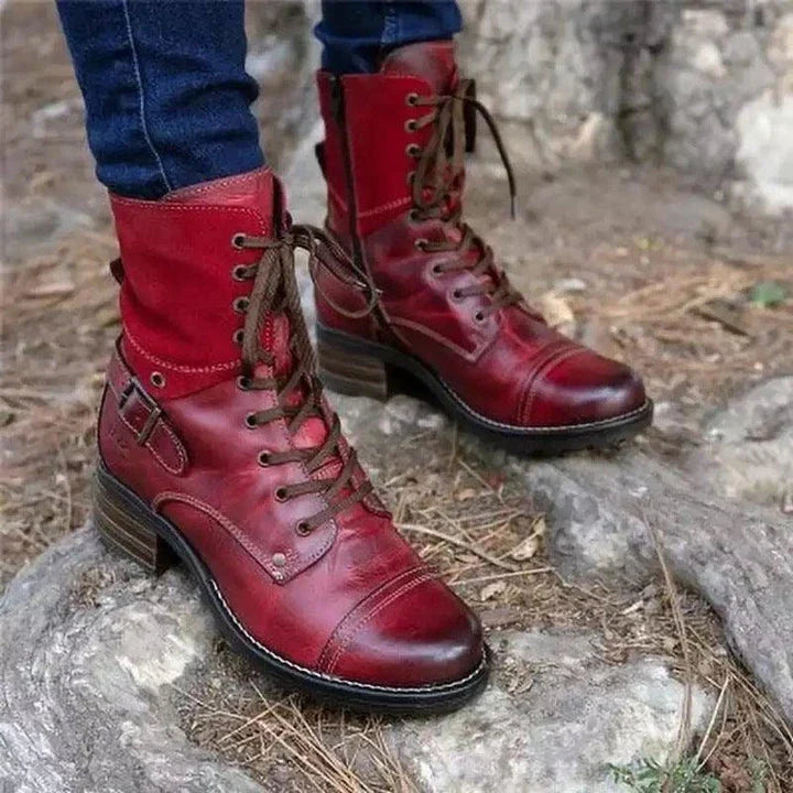 Stylish Martin boots with chic belt buckle accent, made with durable artificial PU upper and rubber sole for comfort and versatility.